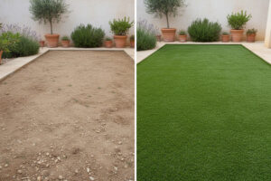 antes y después instalación de césped artificial - Vilanova i la Geltrú