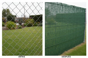 antes y después malla de ocultación - instalación en valla metálica para privacidad sitges (1)