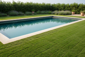 instalación de césped natural en cubelles junto a piscina - césped natural en jardín